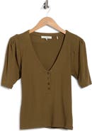 FRAME Rib Ruched Short Sleeve Henley