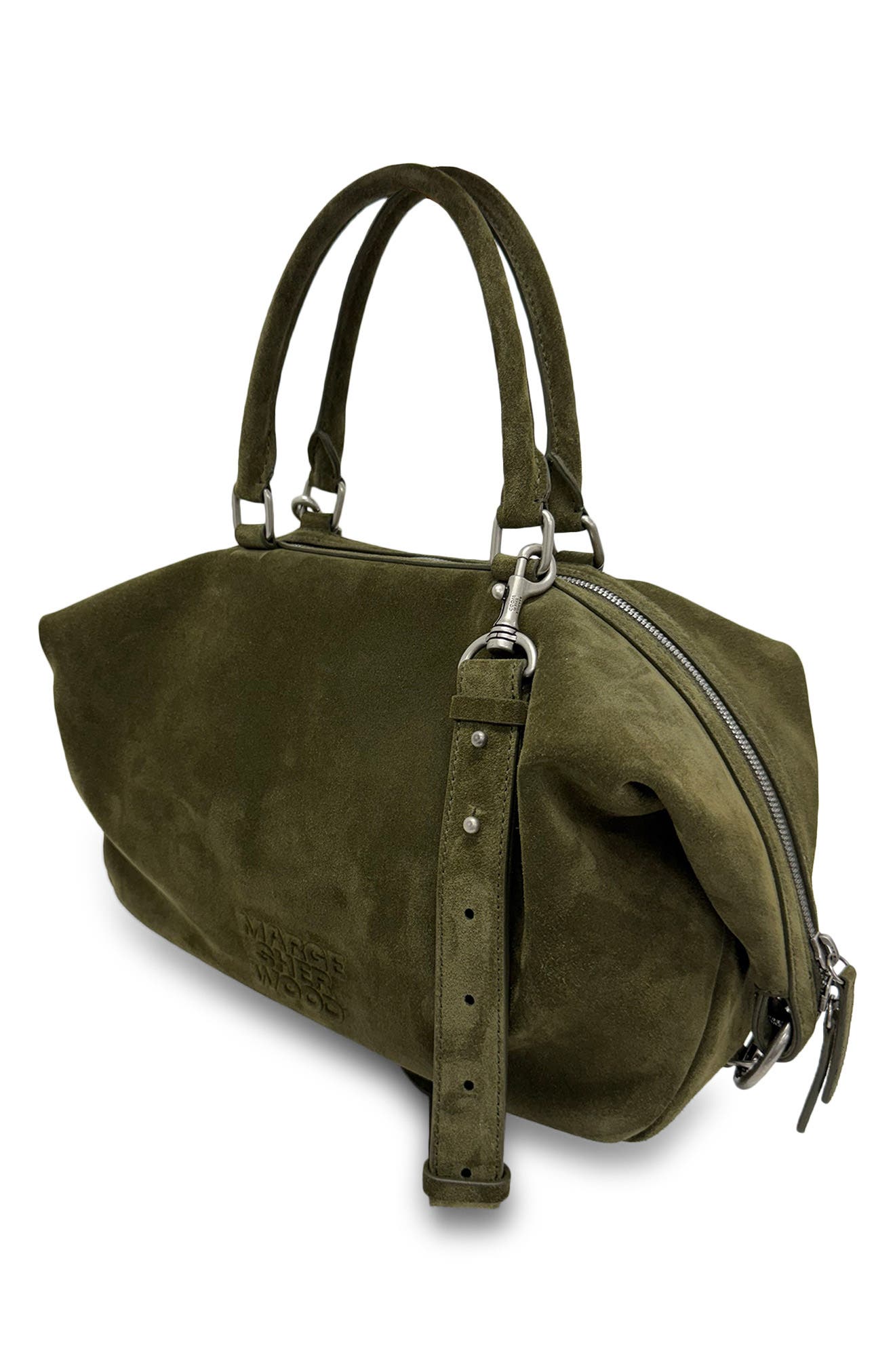 Dumpling Leather Tote, Alternate, color, DARK OLIVE SUEDE