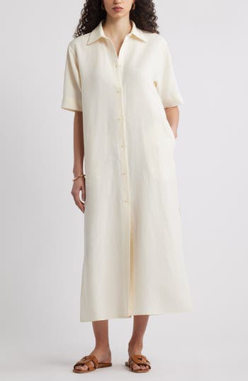 Nordstrom Button Front Shirtdress In Neutral