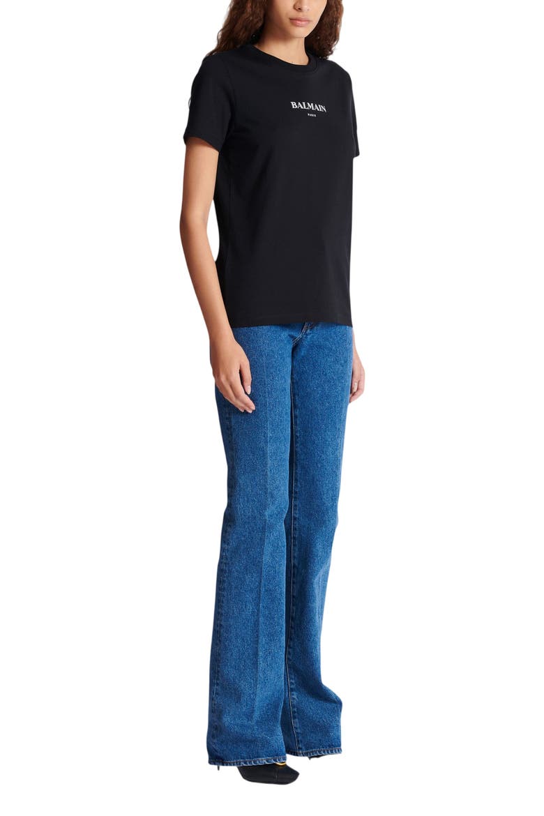 T-Shirt with Balmain Print, Main, color, black