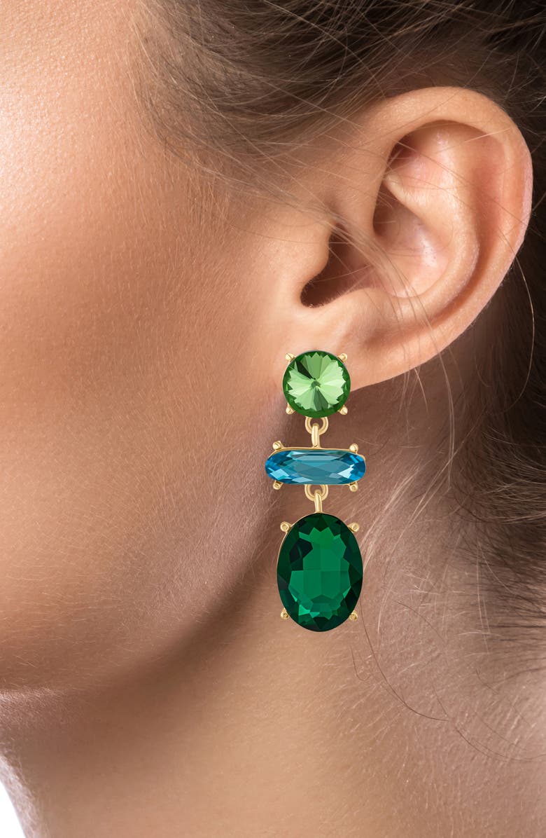 JARDIN Oval Crystal Drop Earrings, Alternate, color, Blue/ Green/ Gold