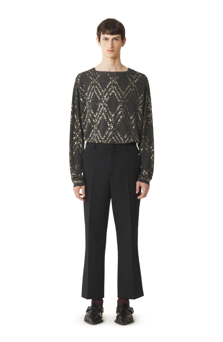 Lanvin Straight-Leg Wool Pants, Main, color, Black