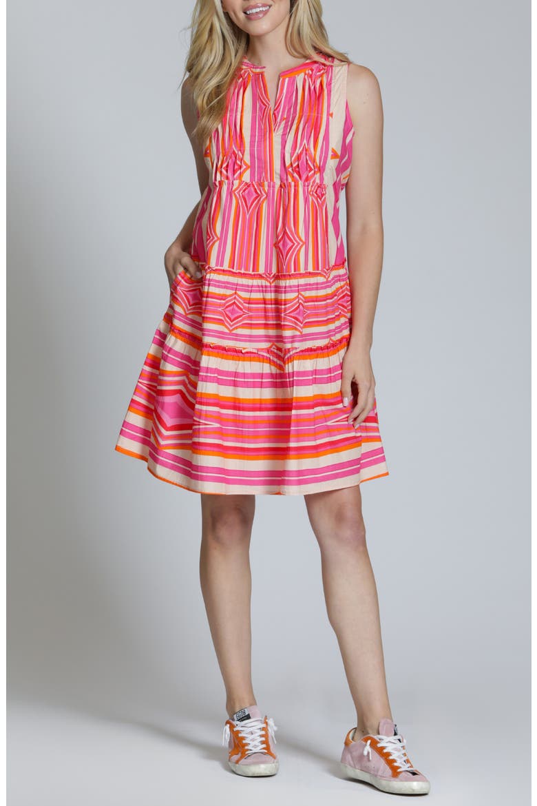 Pintuck Sleeveless Cotton Dress, Main, color, PINK ORANGE MULTI