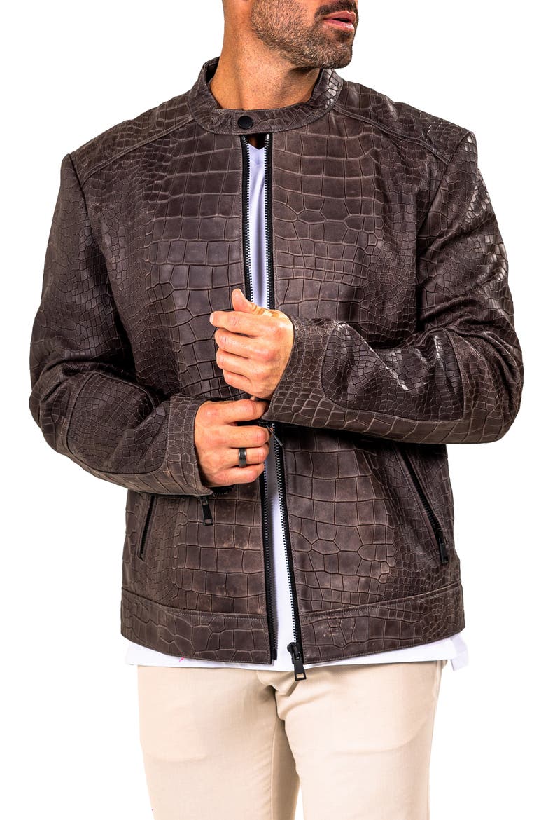 Marthyr Croc Embossed Leather Jacket, Alternate, color, GREY