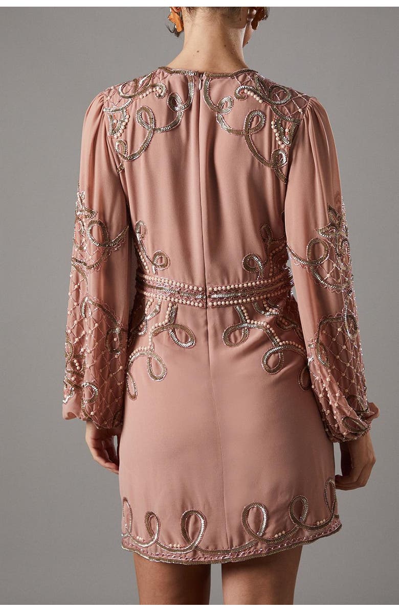 Coast Muse Chiffon Embellished Mini Dress, Alternate, color, Nude