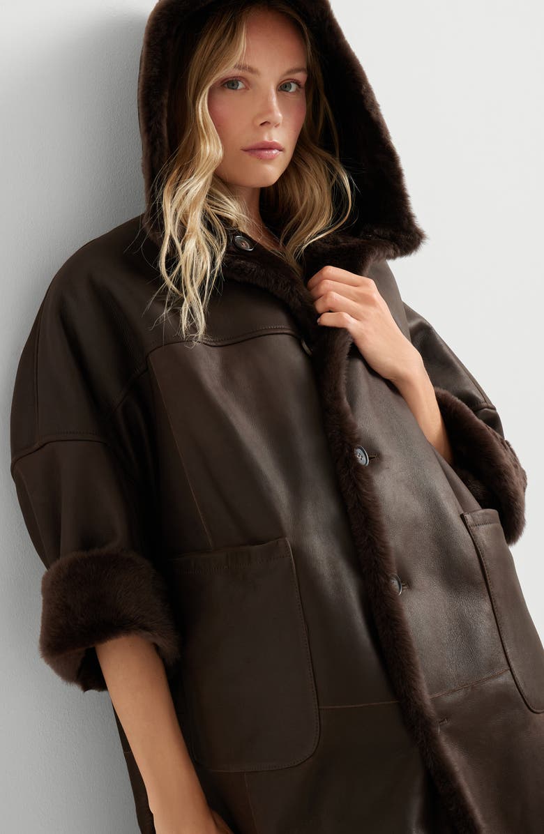 Brunello Cucinelli Shearling reversible coat, Alternate, color, Rust Brown