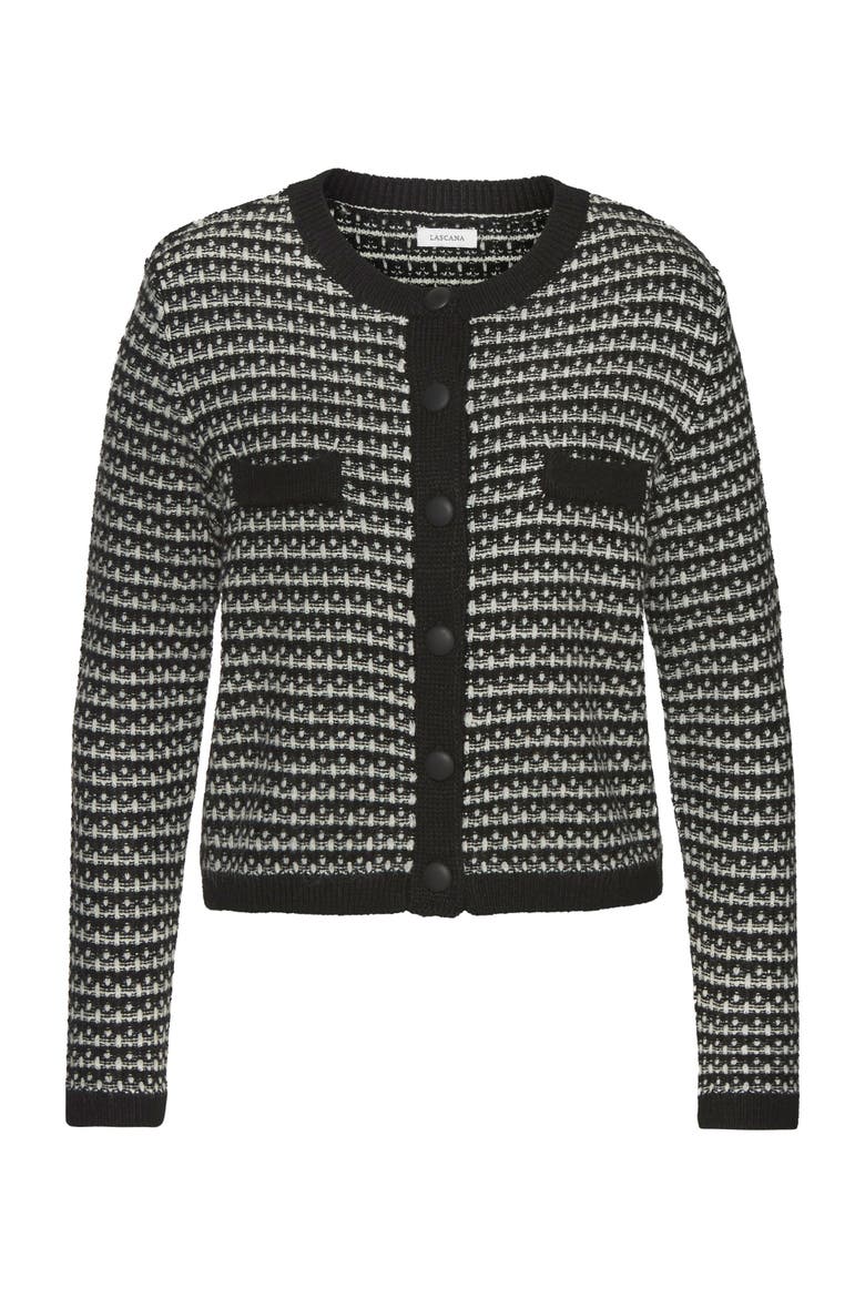 Tweed Look Cardigan, Alternate, color, Black & White