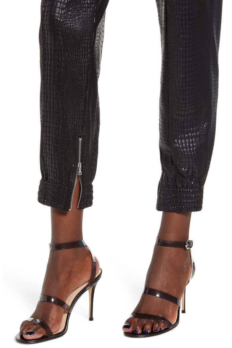 Faux Leather Drape Front Pants, Alternate, color, IRON GIRL