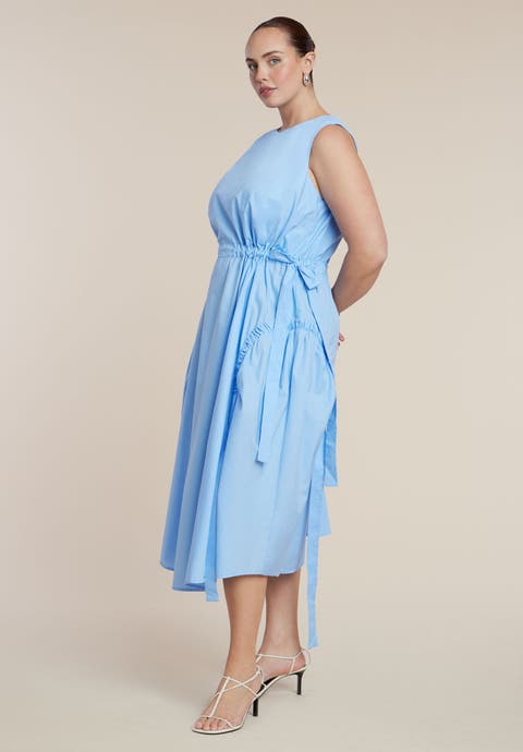 Cinch Waist Poplin Midi Dress (Plus)