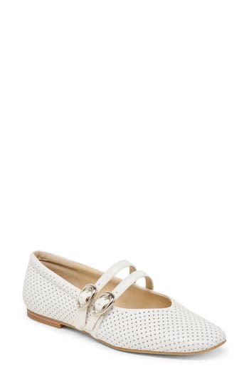 Dolce Vita Alenia Perforated Mary Jane Flat In White Perforated Leather