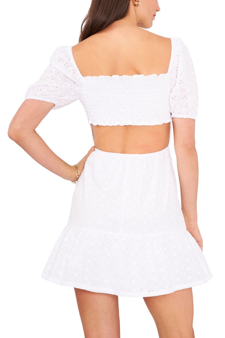 Eyelet Cutout Minidress, Alternate, color, ULTRA WHITE