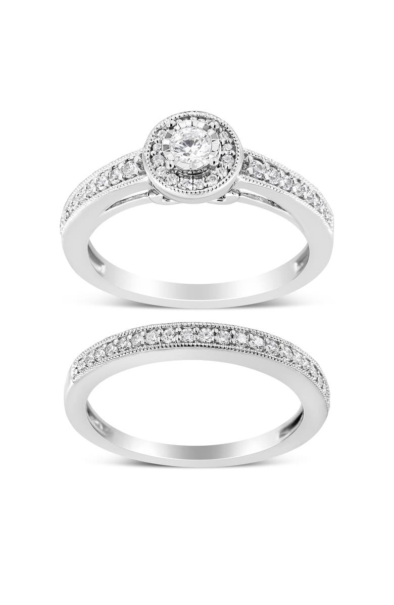 Haus of Brilliance Silver 1/2Ctw Diamond Halo & Milgrain Engagement Ring Bridal Set, Main, color, Silver