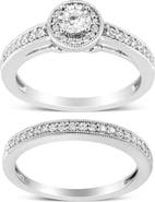 Haus of Brilliance Silver 1/2 Ctw Diamond Halo & Milgrain Engagement Ring Bridal Set