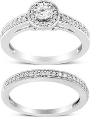 Haus of Brilliance Silver 1/2 Ctw Diamond Halo & Milgrain Engagement Ring Bridal Set