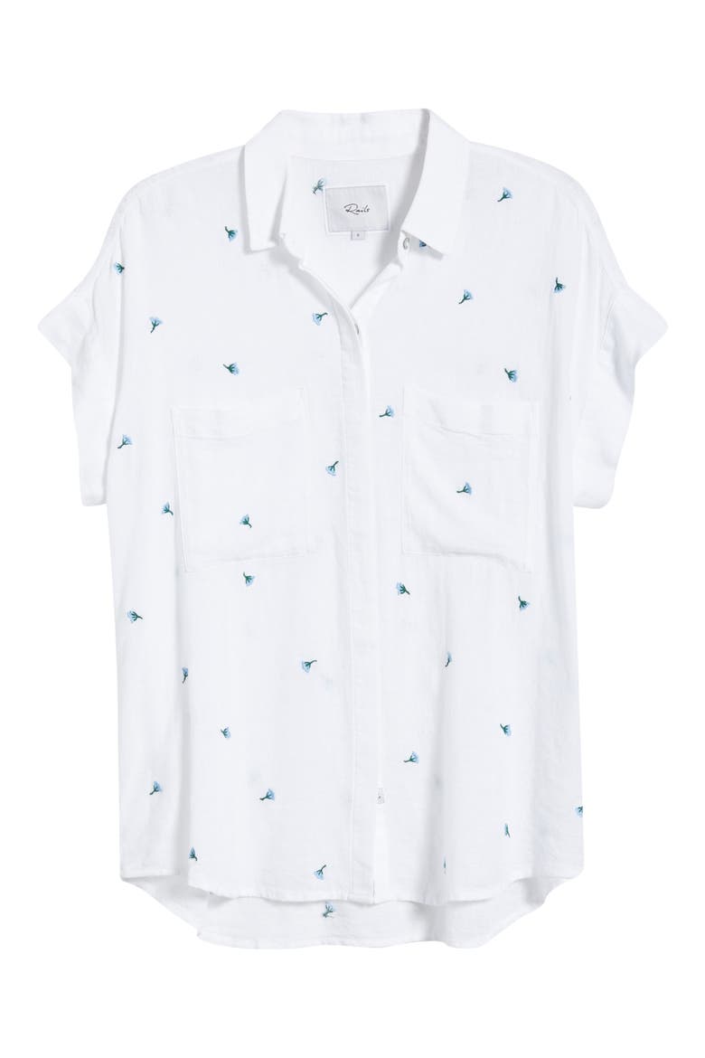 Cito Floral Embroidered Linen Blend Button-Up Shirt, Alternate, color, BLUEBELL CARNATIONS