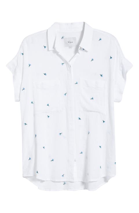 Cito Floral Embroidered Linen Blend Button-Up Shirt