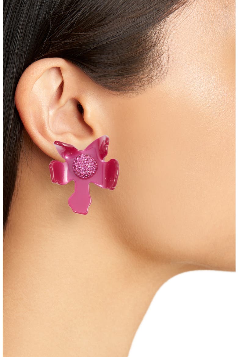Crystal Lily Drop Earrings, Alternate, color, RASPBERRY