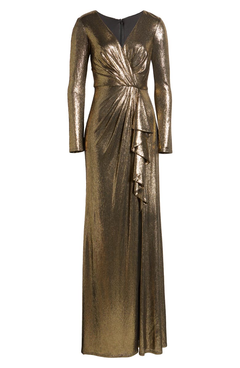 Tadashi Shoji Long Sleeve Metallic Gown, Alternate, color, 