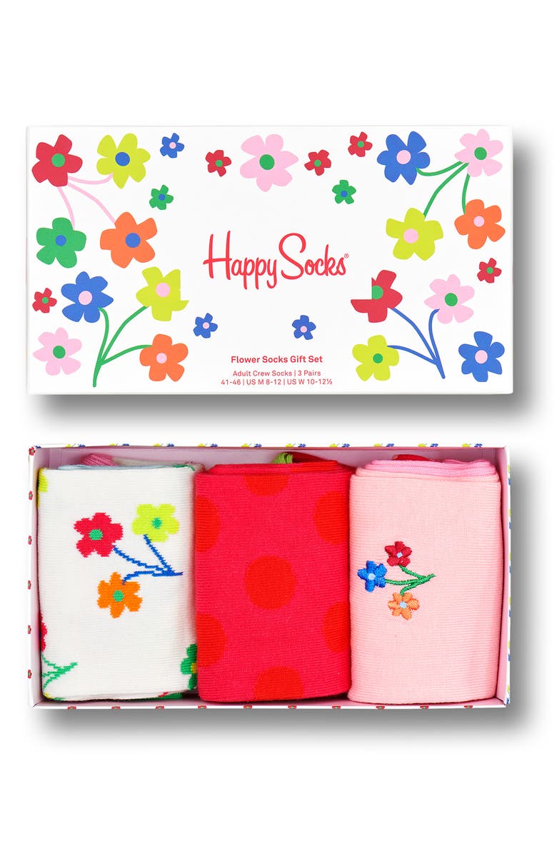 Happy Socks Flower Assorted 3-Pack Crew Socks Gift Set, Main, color, 