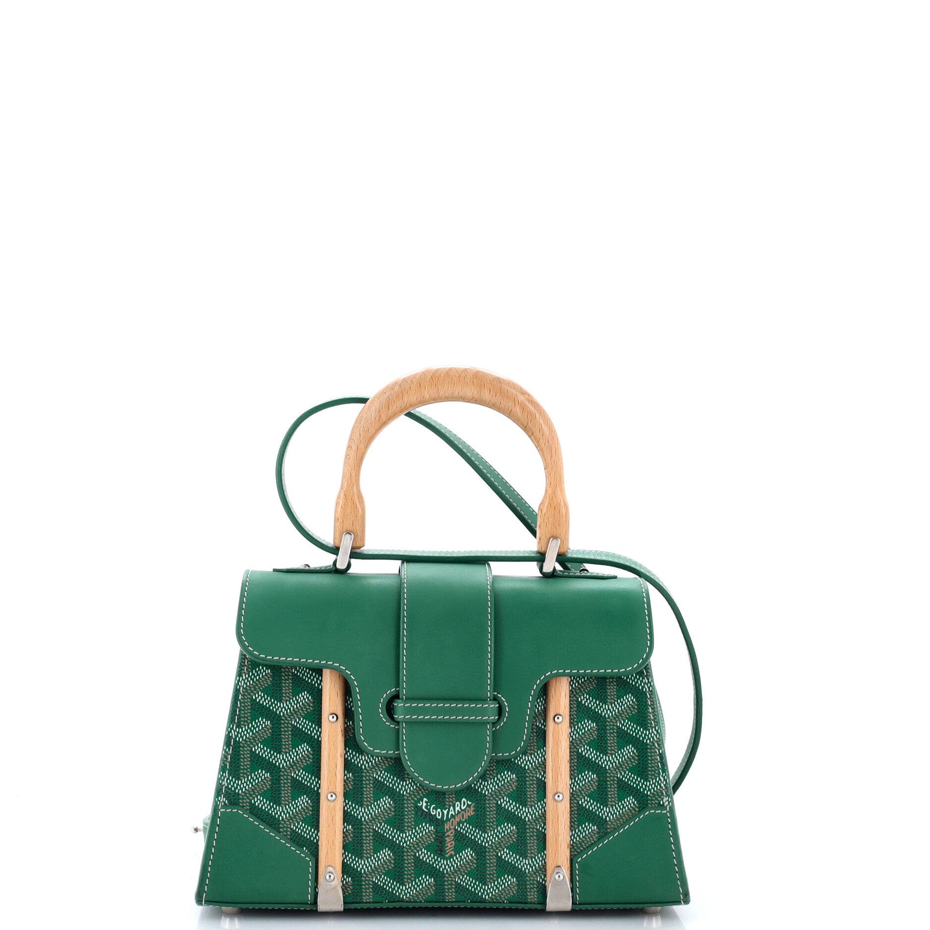 Structured Saigon Top Handle Bag Coated Canvas with Leather Mini, Main, color, Green