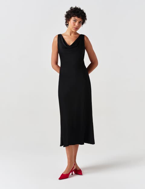 Arya Cowl Neck Satin Midi Dress