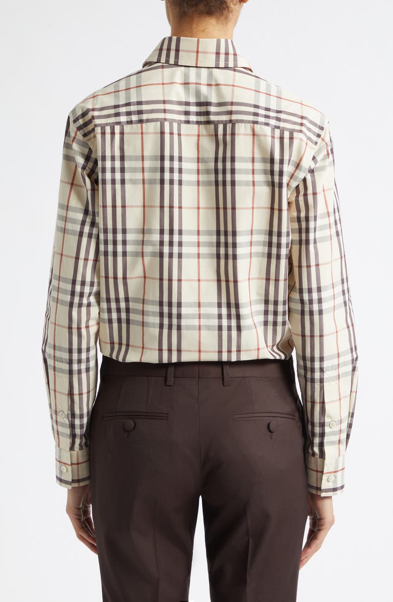 Burberry Emma Check Cotton Poplin Button-Up Shirt, Alternate, color, Almond Beige Ip Chck