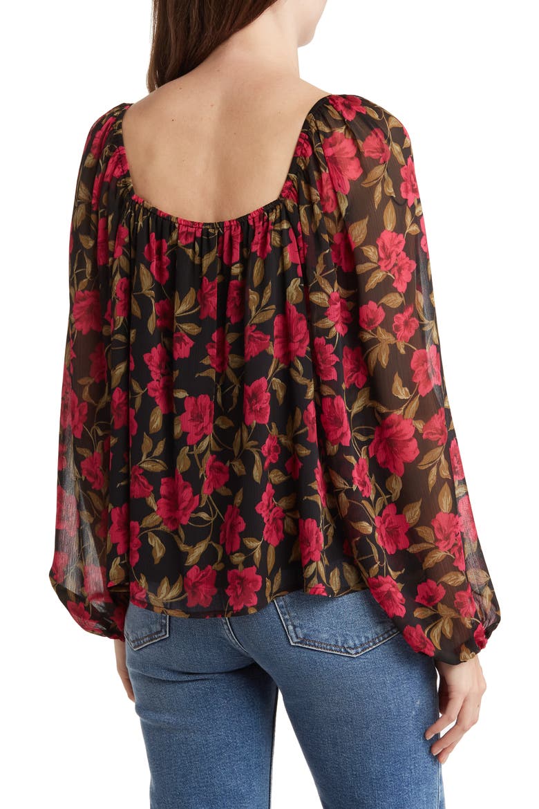 Square Neck Long Sleeve Floral Sweetheart Blouse, Alternate, color, FUCHSIA MULTI