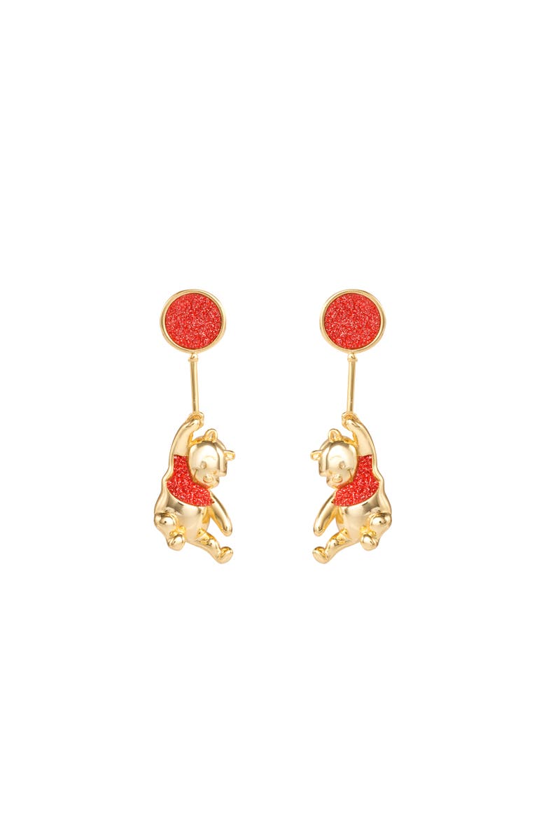Disney Winnie the Pooh Gold Plated Balloon Swinging Earrings, Main, color, Gold, Red