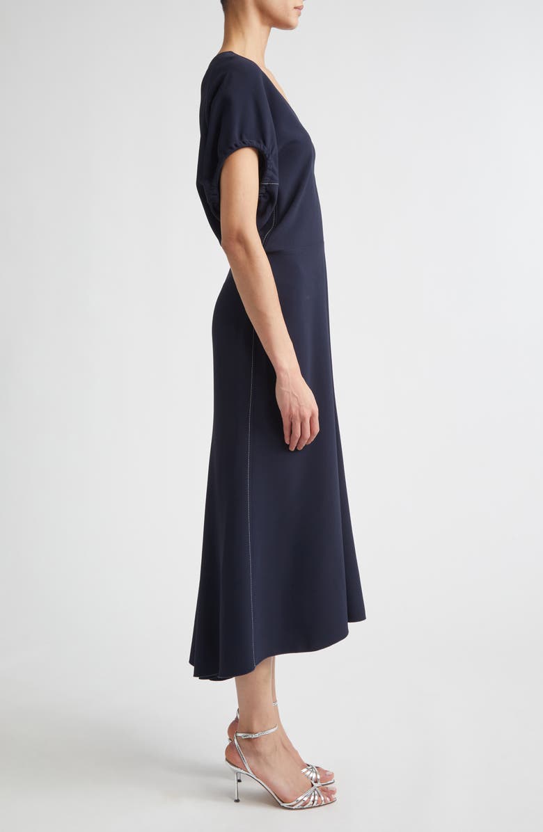 Victoria Beckham Blouson Detail Stretch Crepe Midi Dress, Alternate, color, Navy