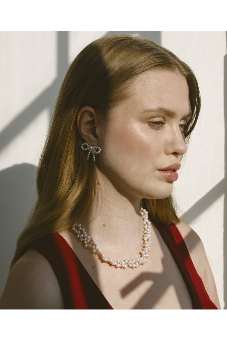 4-5mm Double Twisted White Freshwater Double Pearl Necklace, Alternate, color, White Pearl