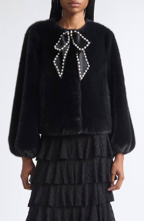 Benson Satin Bow Faux Fur Coat