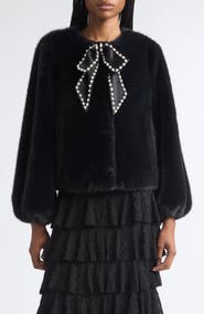 Cinq à Sept Benson Satin Bow Faux Fur Coat