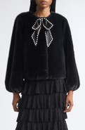 Cinq à Sept Benson Satin Bow Faux Fur Coat