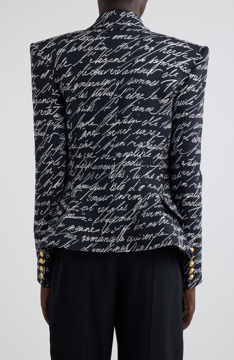 Balmain 6-Button Love Letter Satin Jacket, Alternate, color, Eab Black/ White