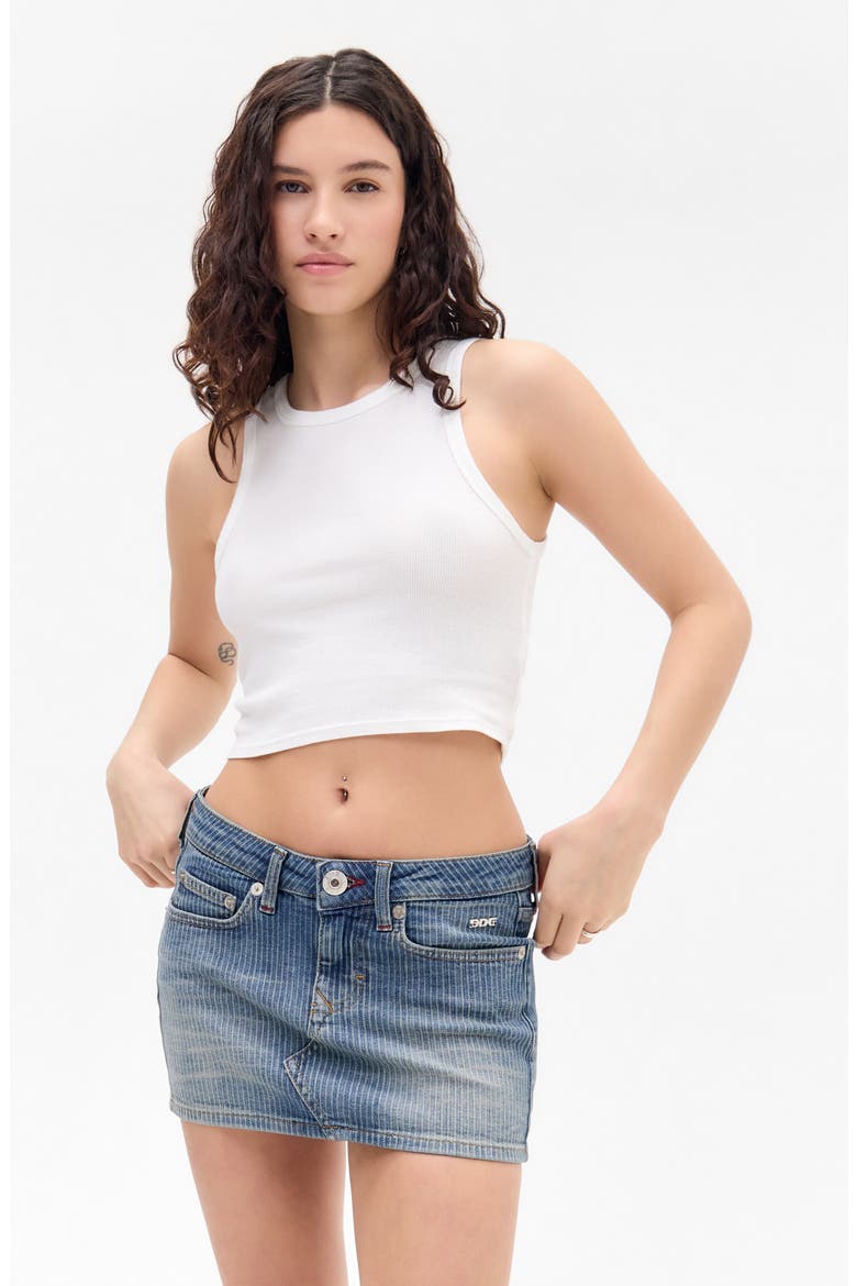 Striped Denim Miniskirt, Alternate, color, BLUE