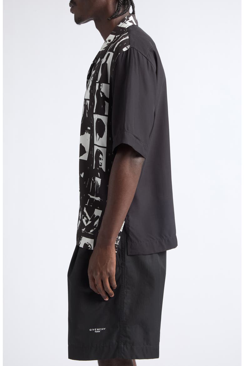 Photographic Negative Print Short Sleeve Button-Up Shirt, Alternate, color, BLACK/ WHITE