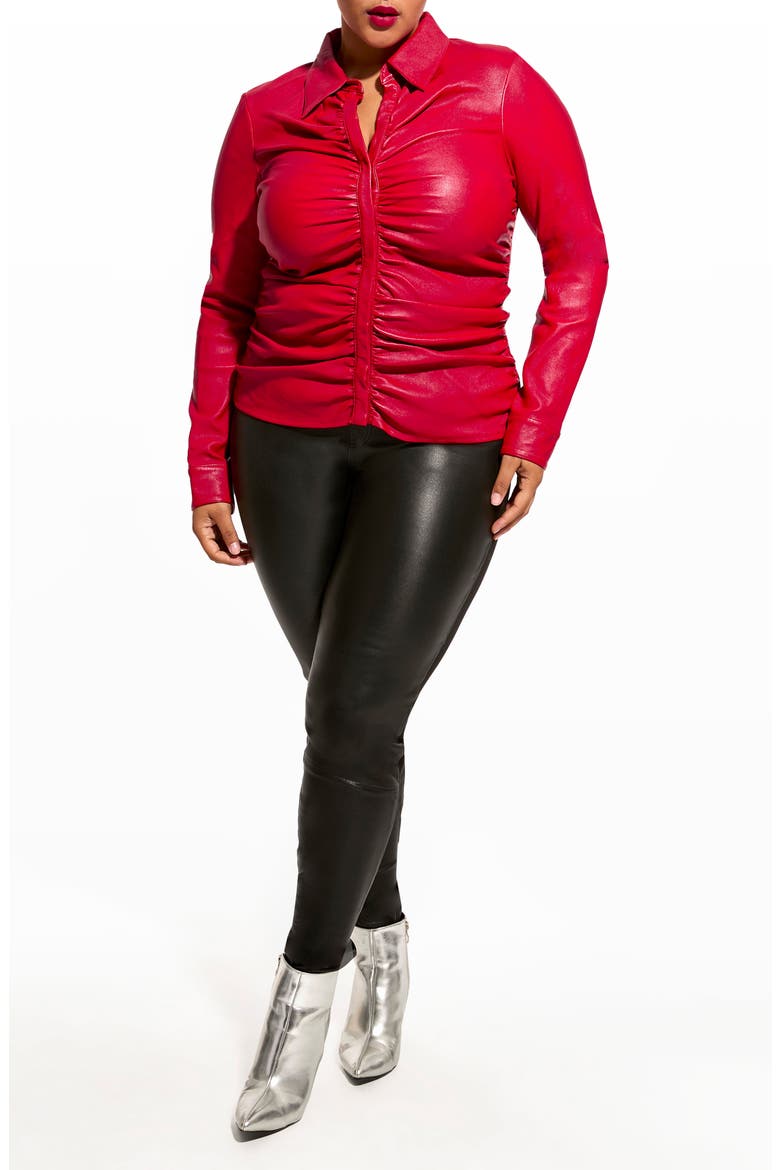 Rouge Stretch Leather Blouse, Alternate, color, COCO RED