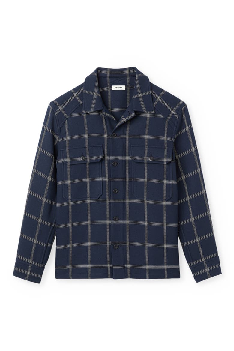 Plaid Cotton & Wool Flannel Button-Up Overshirt, Main, color, MARINE