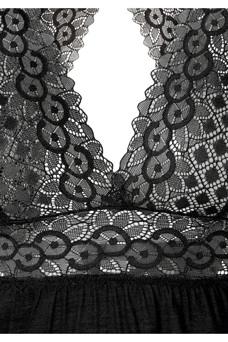 Lace V-Neck Short Pajama Set, Alternate, color, Black