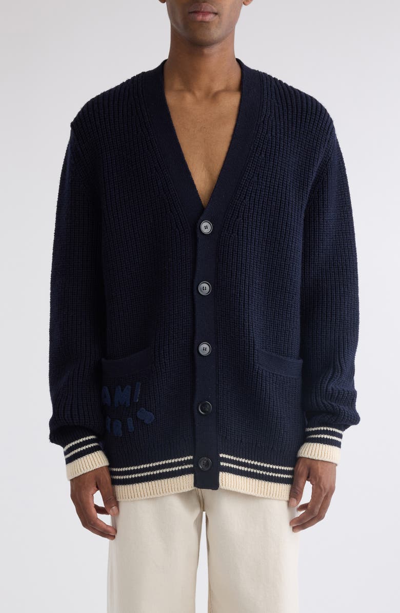 AMI PARIS Collegiate Virgin Wool Cardigan, Main, color, 