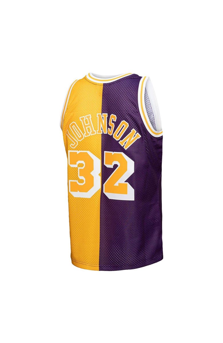 Mitchell & Ness Men's Mitchell & Ness Magic Johnson Purple/Gold Los Angeles Lakers Big & Tall Hardwood Classics 1984/85 Split Swingman Jersey, Alternate, color, Purple