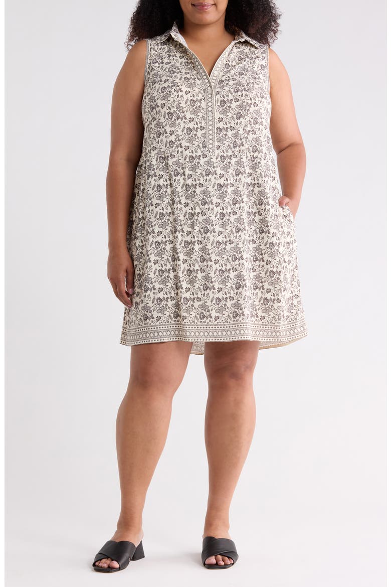 Floral Sleeveless Shirtdress, Main, color, IVORY/ BLACK VINTAGE STENCIL