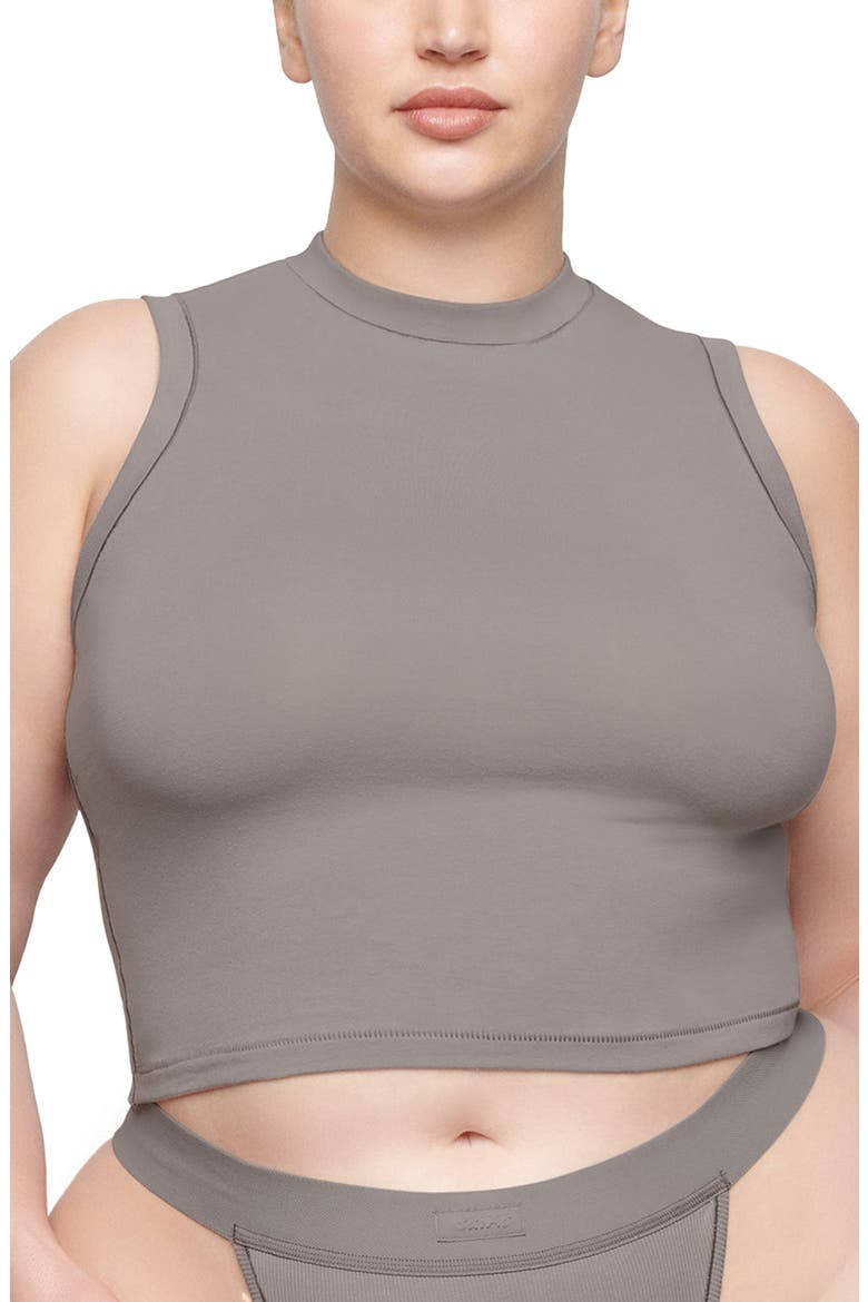 Stretch Cotton Jersey Mock Neck Tank, Main, color, SMOKE