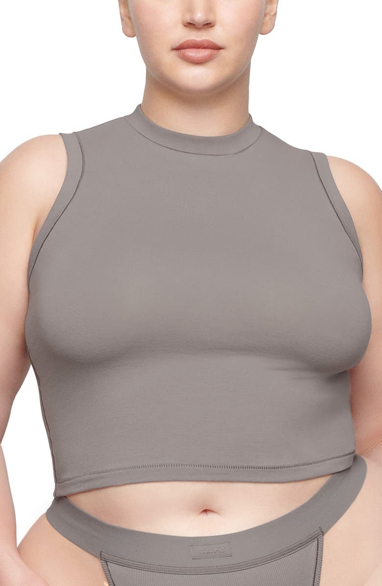 SKIMS Stretch Cotton Jersey Mock Neck Tank, Main, color,