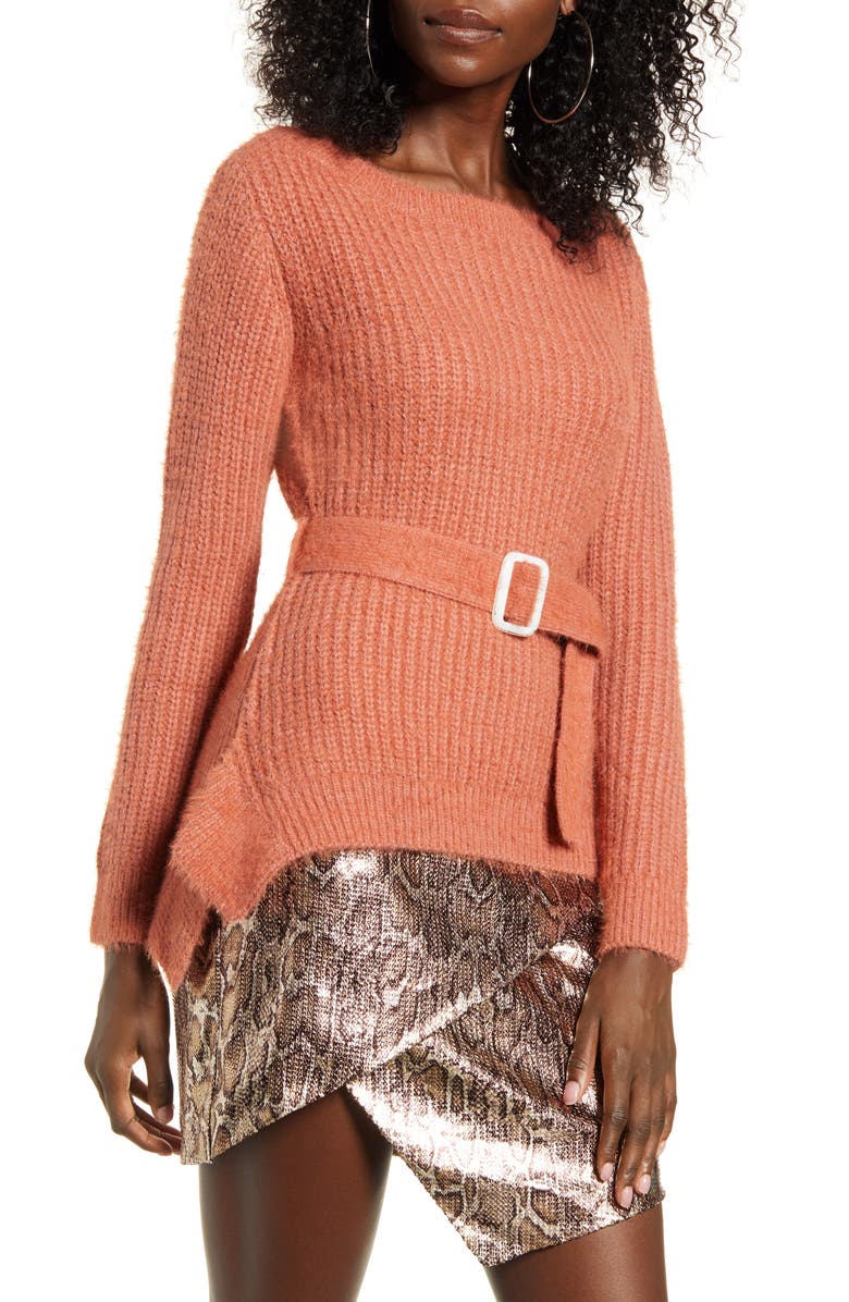 J.O.A. J.O.A Shaker Stitch Belted Sweater, Main, color, 