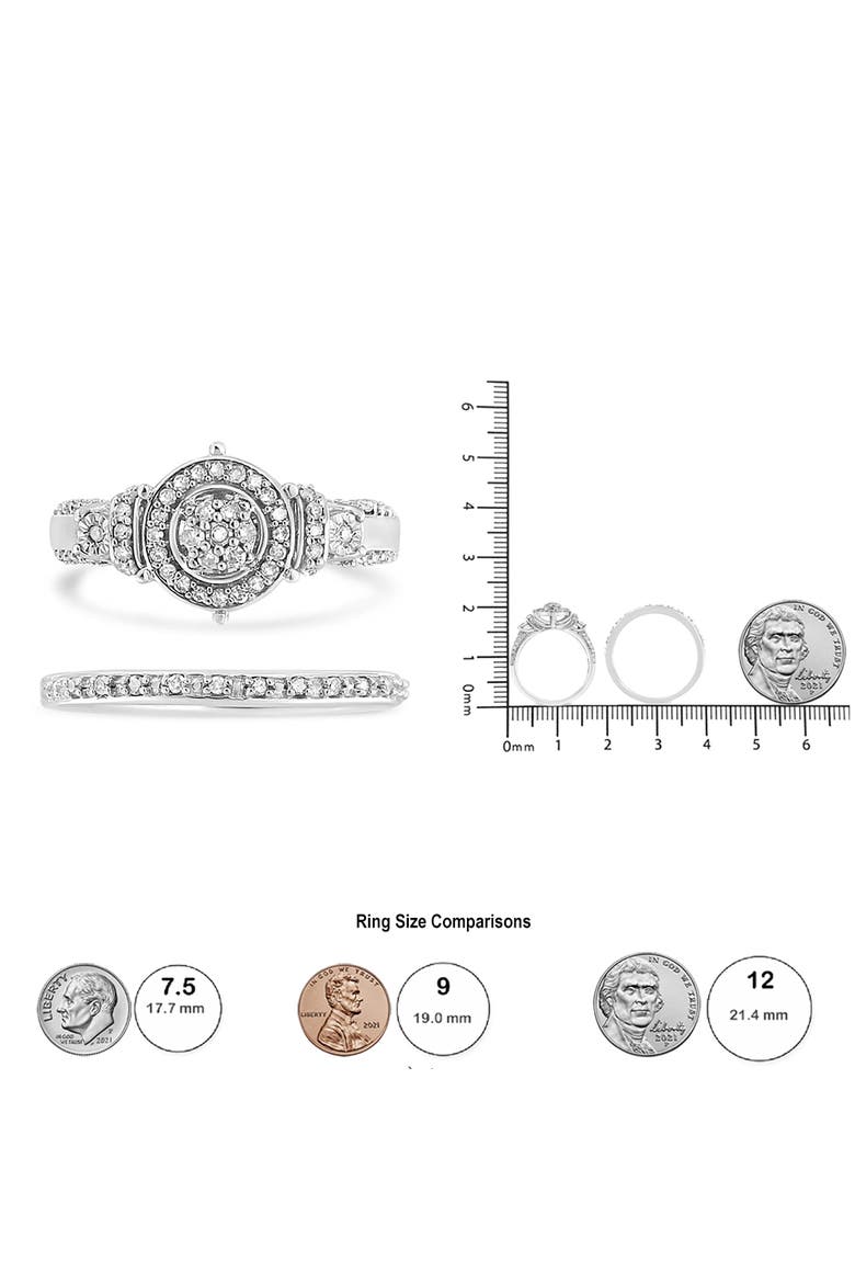 Silver 1/3 Ctw Diamond 7 Stone and Halo Engagement Ring and Wedding Band Set, Alternate, color, Silver