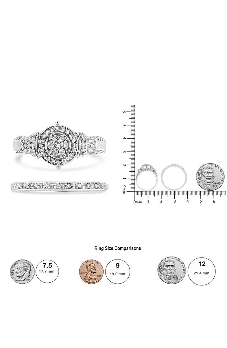 Haus of Brilliance Silver 1/3 Cttw Diamond 7 Stone and Halo Engagement Ring and Wedding Band Set, Alternate, color, Silver