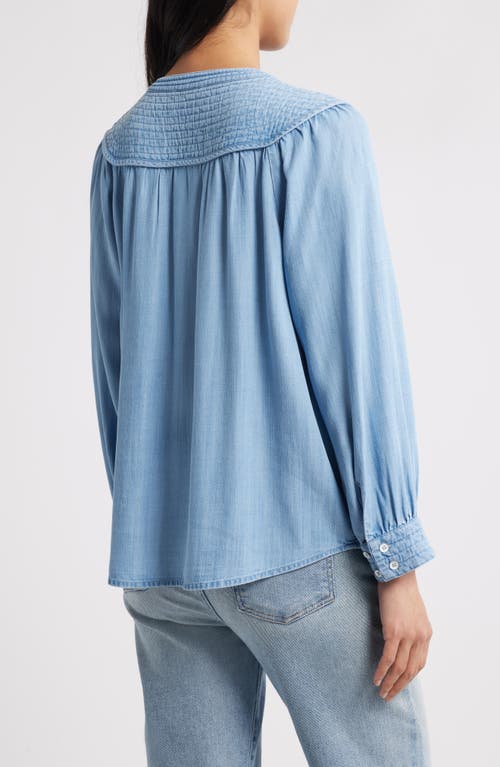Wit & Wisdom Split Neck Balloon Sleeve Top In Light Blue