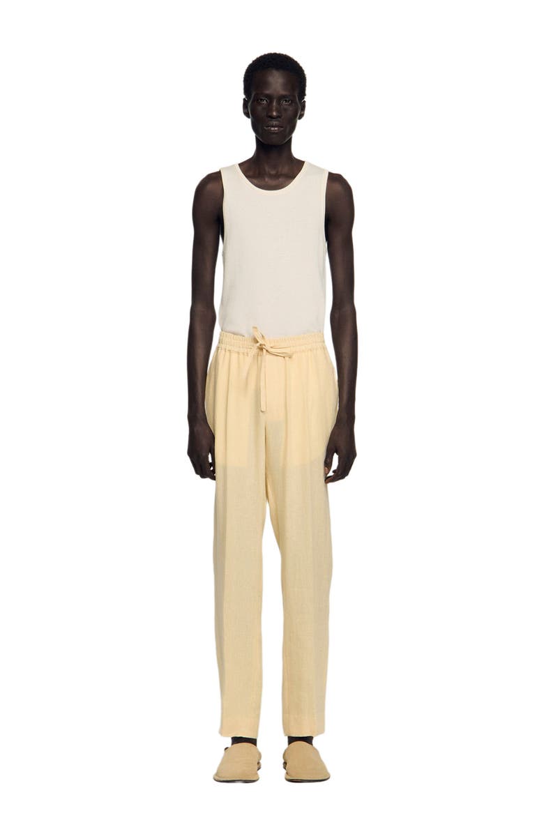 SANDRO Elasticated linen trousers, Main, color, Ivory