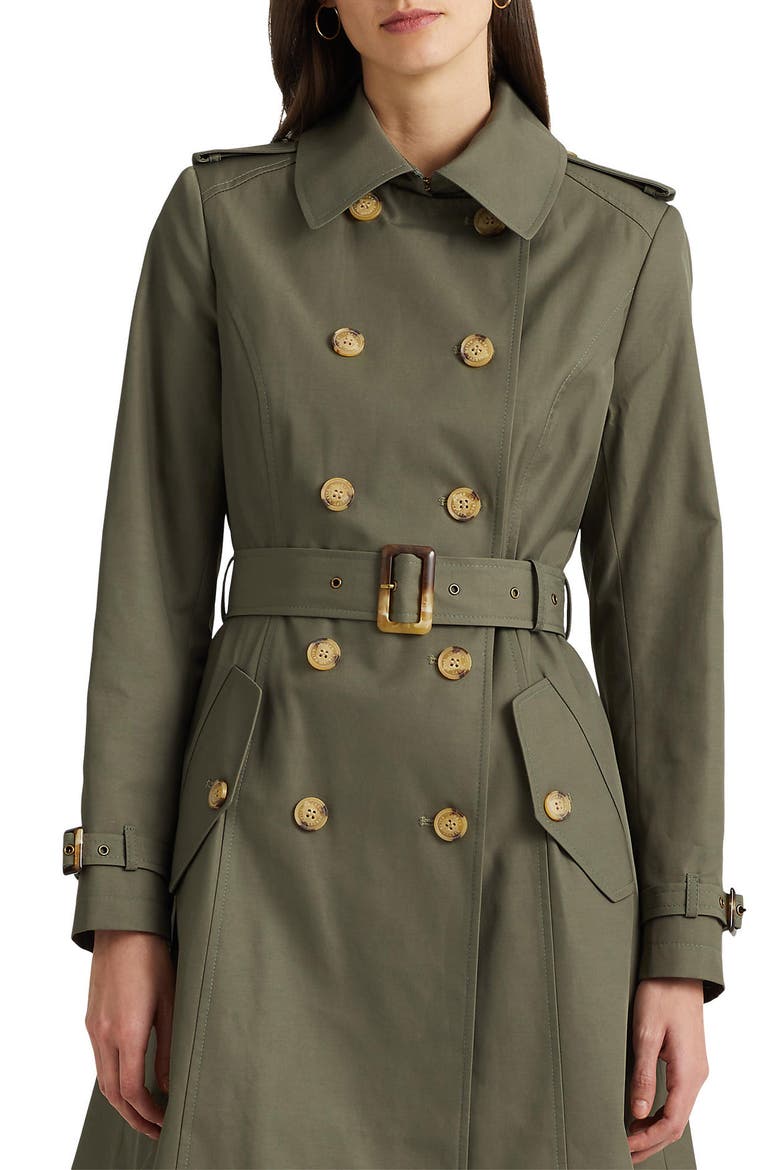 Double Breasted Water Repellent Cotton Blend Trench Coat, Alternate, color, SUMMER SAGE